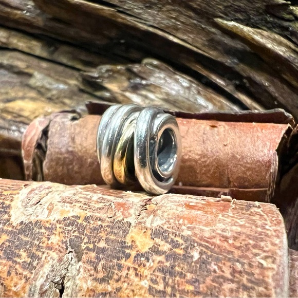 Authentic Pandora Charm Two Tone Ring Cluster CharmSilver and 14K Gold Knot Love - Picture 4 of 10